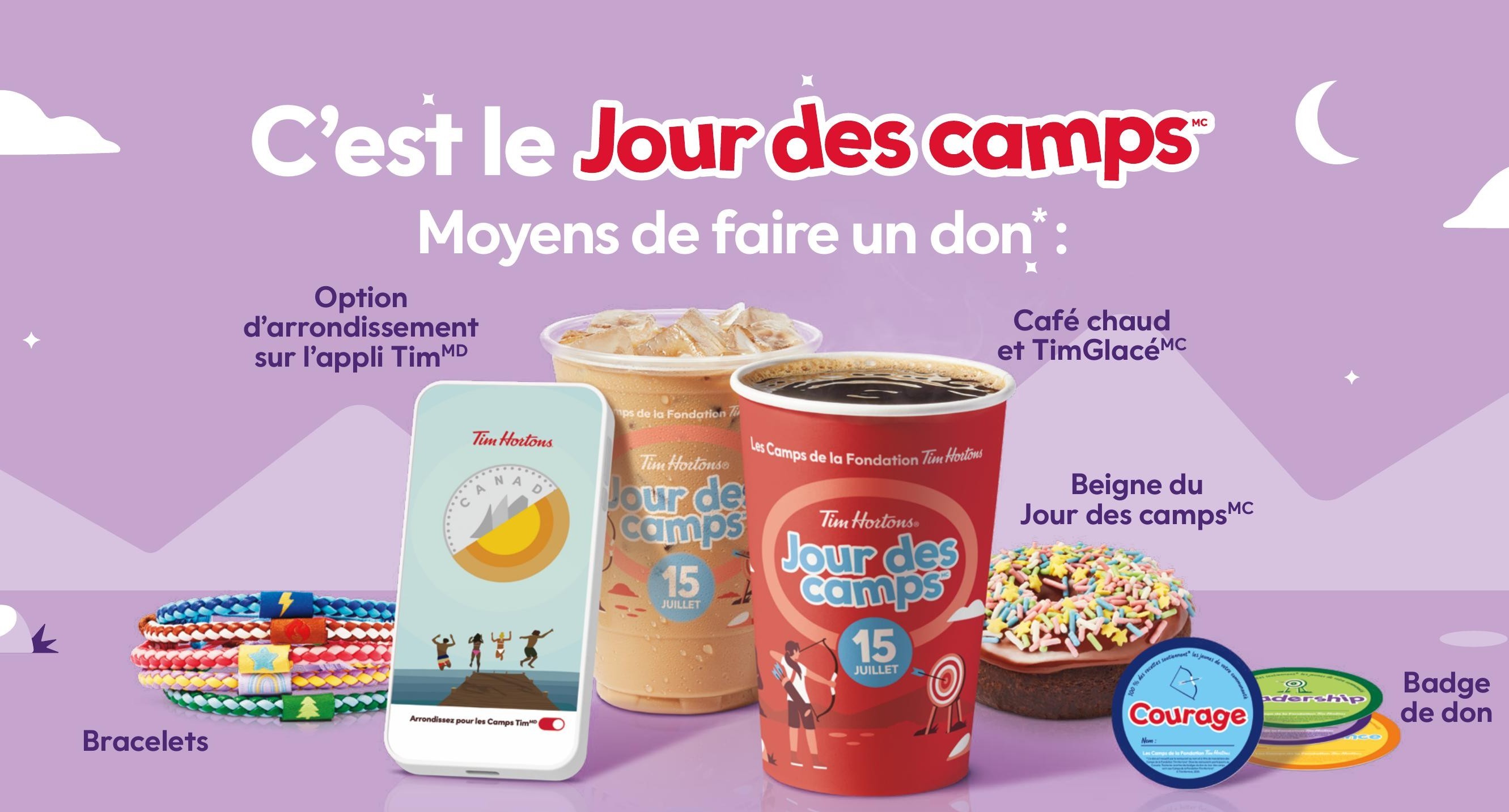 Le Jour des campsMC de Tim Hortons® est de retour aujourd’hui : 100 % des recettes du café chaud et du TimGlacéMC sont versées* aux Camps de la Fondation Tim Hortons!