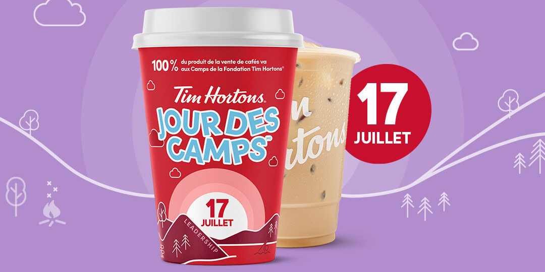 Le Jour des camps Tim Hortons est de retour le 17 juillet, et 100 % des recettes du café chaud et du TimGlacé (MC) seront versées aux Camps de la Fondation Tim Hortons