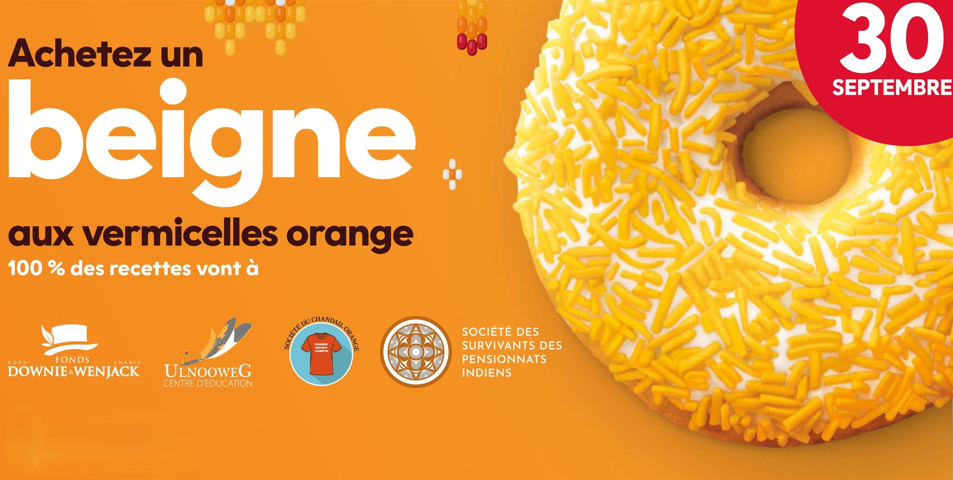 Tim Hortons offrira de nouveau le beigne aux vermicelles orange dès AUJOURD’HUI. La totalité des recettes ira à des organismes autochtones