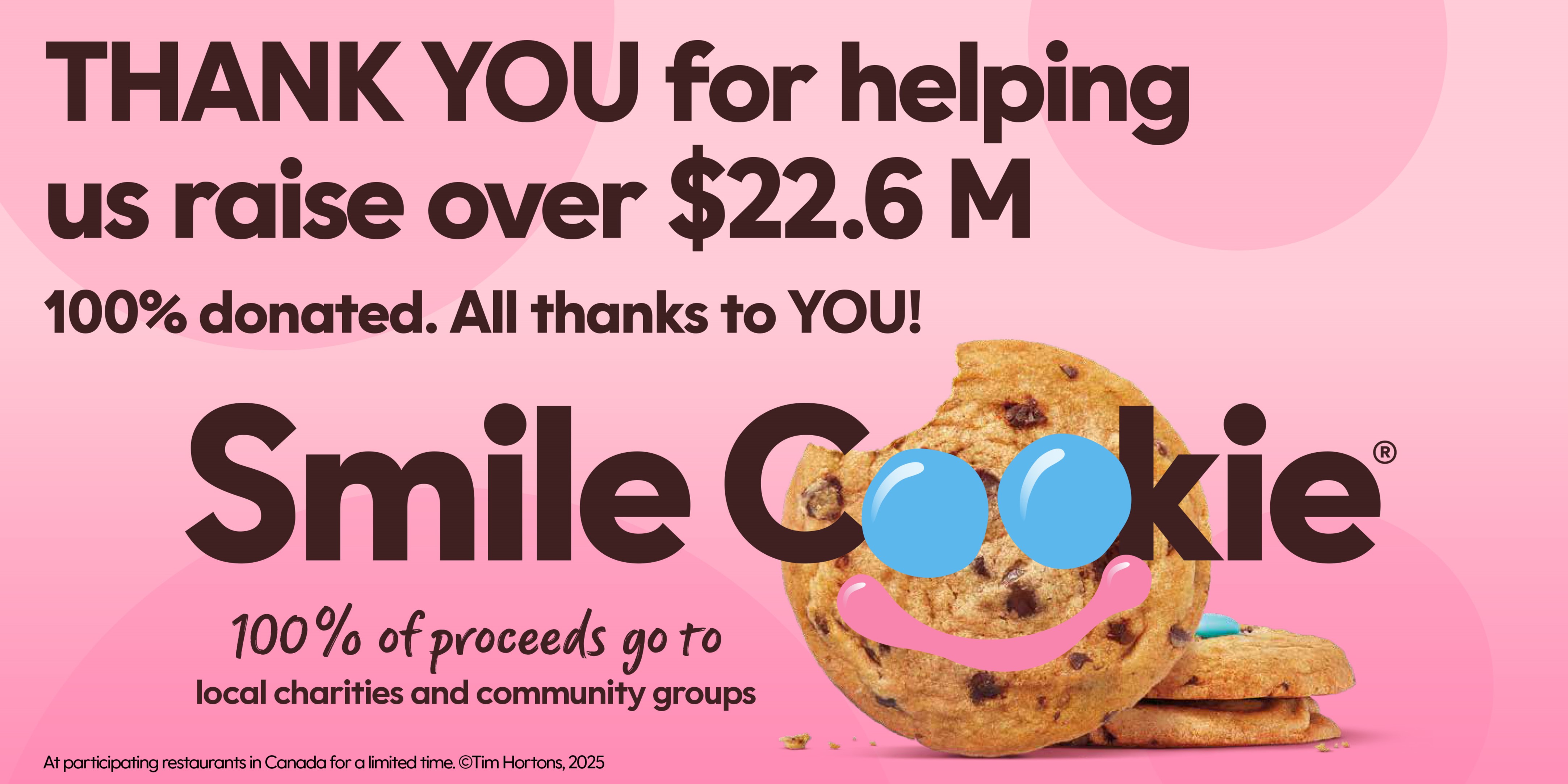Tim Hortons Smile Cookie campaign raised record-breaking $22.6 million this year for over 600 local charities and community groups