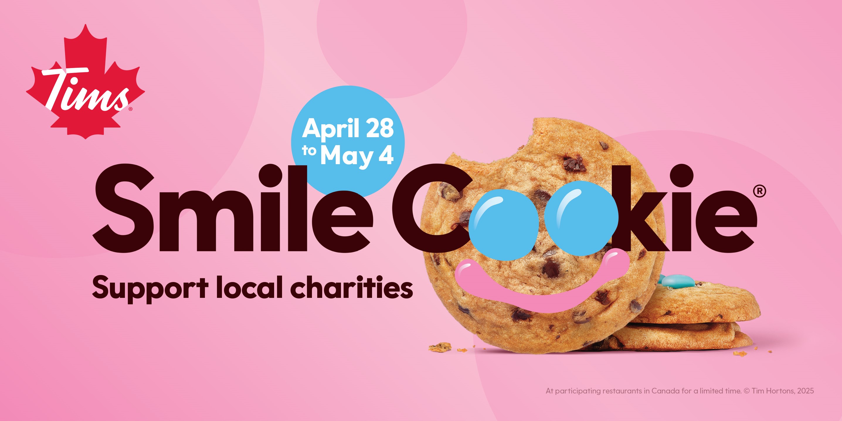 Tim Hortons week-long Smile Cookie campaign returns April 28 with 100% of proceeds from each cookie sold donated to local charities and community groups