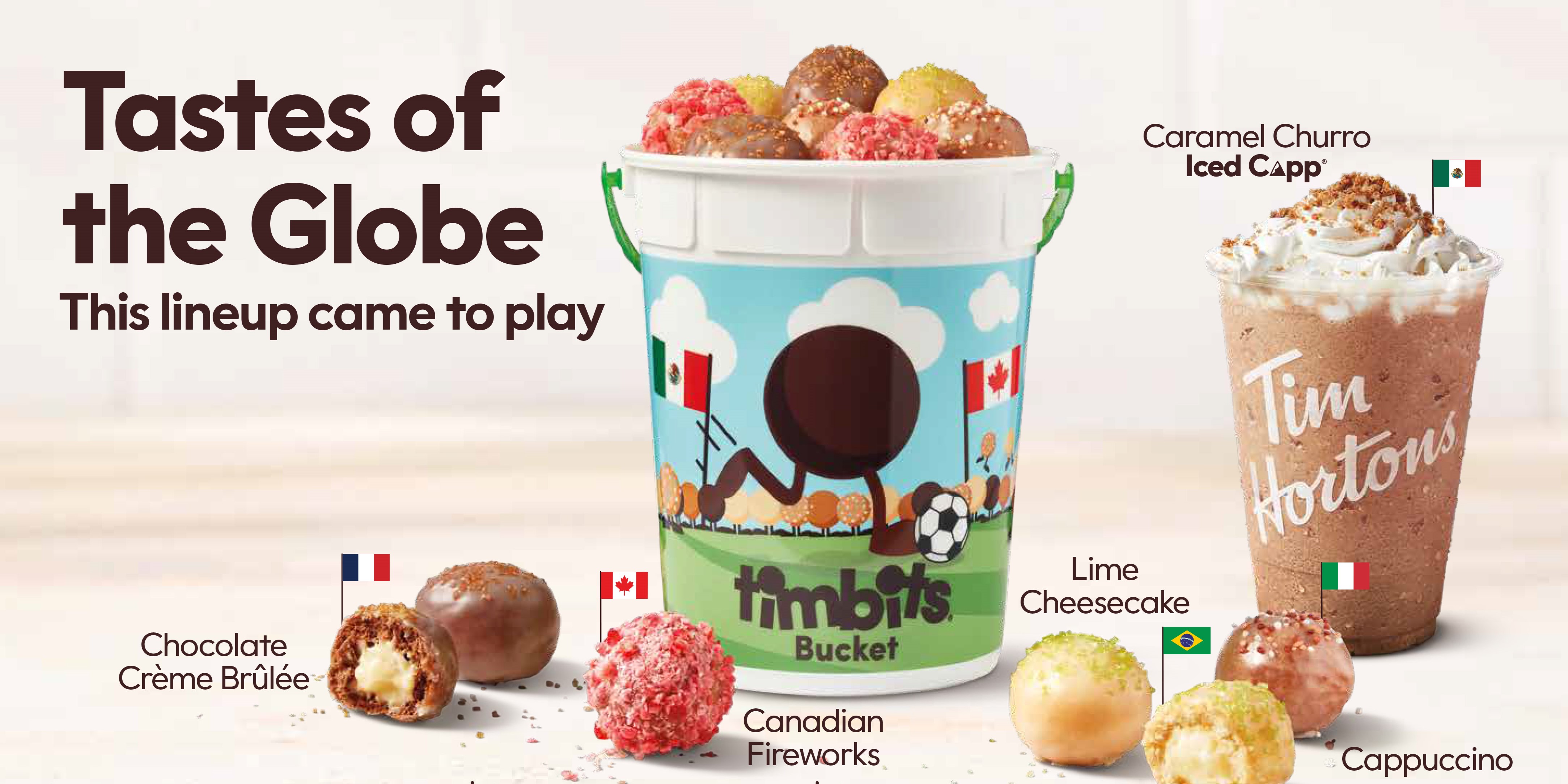 Tim Hortons® celebrates its soccer heritage with new adidas partnership for Timbits® Soccer jerseys, plus new Tastes of the Globe Timbits and soccer-themed Timbits buckets