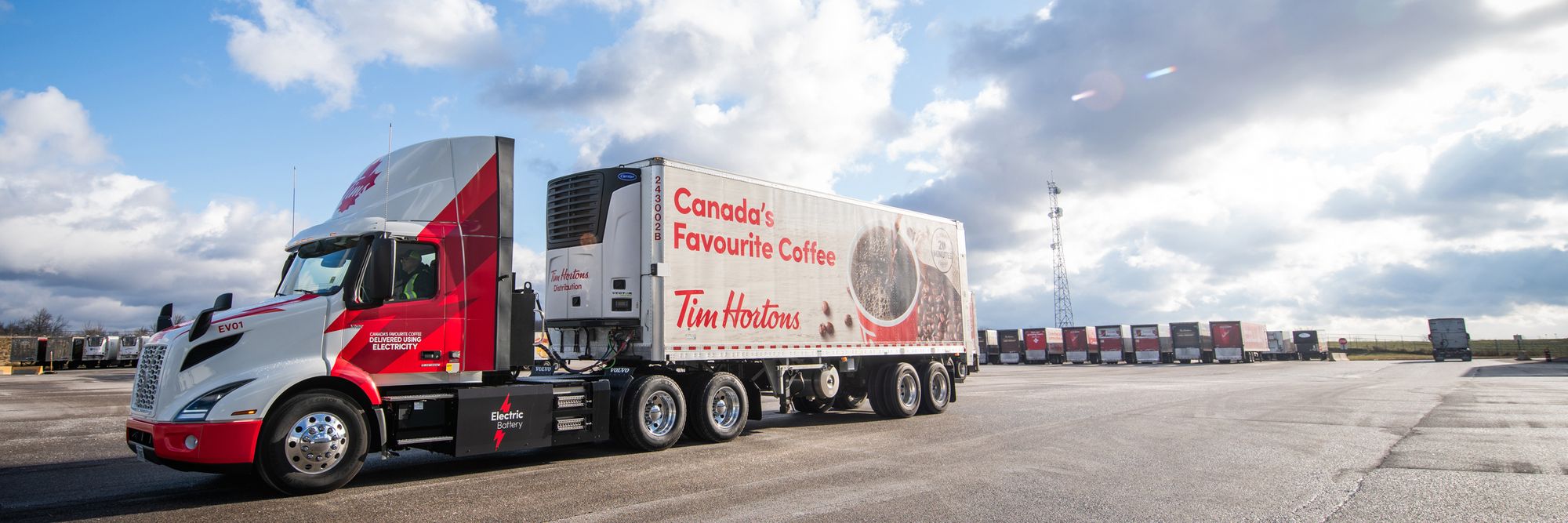 Tim Hortons has its first zero-tailpipe emissions electric transport truck on the road in Ontario and a second is coming soon to British Columbia