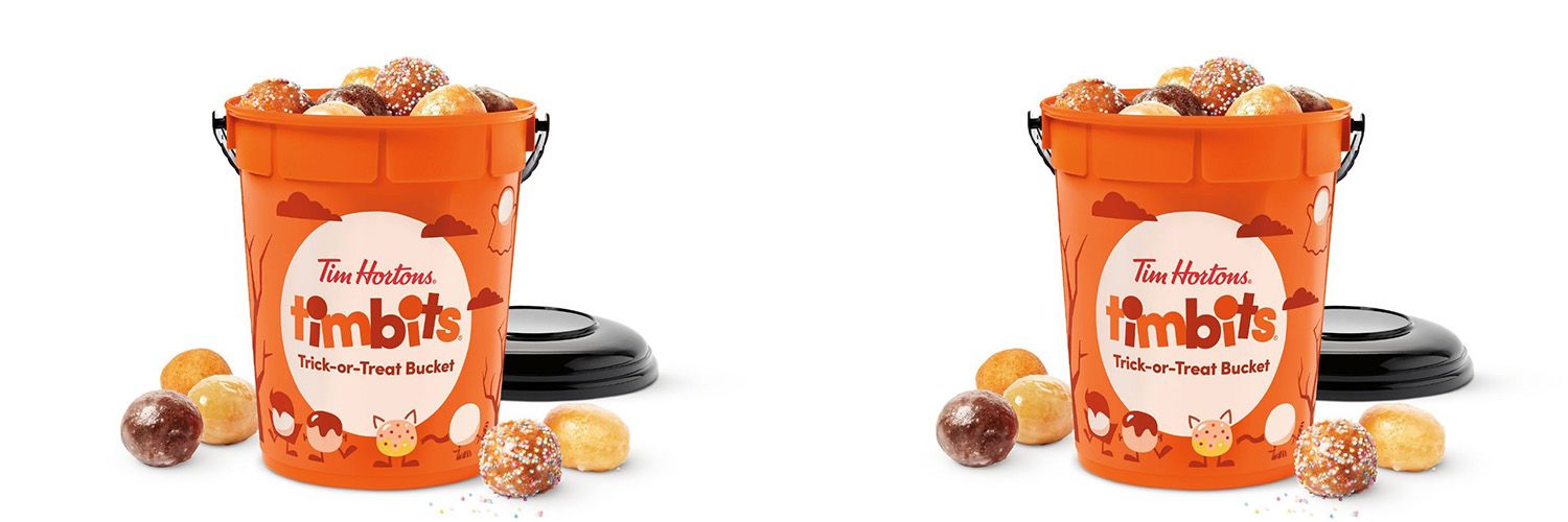 The new Tim Hortons Timbits® Trick-or-Treat Bucket comes filled with 31 Timbits® and is the perfect bucket for collecting candy on Halloween